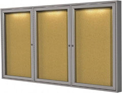 Ghent - 36" Wide x 24" High Enclosed Cork Bulletin Board - Natural Cork, Aluminum Frame - USA Tool & Supply