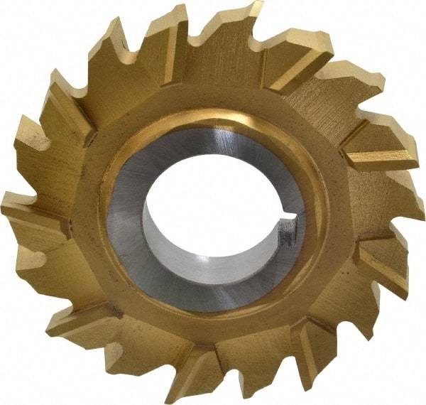 Made in USA - 3" Diam x 1/2" Width of Cut, 18 Teeth, High Speed Steel Side Milling Cutter - Staggered Teeth, TiN Coated - USA Tool & Supply
