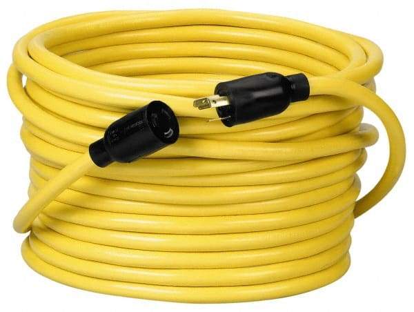 Southwire - 100', 12/3 Gauge/Conductors, Yellow Wet & Dry Location, Indoor & Outdoor Extension Cord - 1 Receptacle, 15 Amps, 125 VAC, UL STW, NEMA L5-20P, L5-20R - USA Tool & Supply