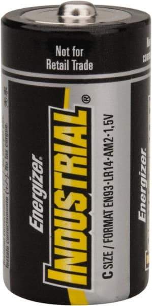 Ability One - Size C, Alkaline, Standard Battery - 1.5 Volts, Button Tab Terminal - USA Tool & Supply