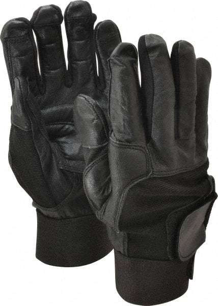 Ability One - Size XL (10) Leather/Spandex/Gel Padded Anti-Vibration/Impact Protection Work Gloves - For Mechanic's & Lifting, Uncoated, Hook & Loop Cuff, Full Fingered, Black, Paired - USA Tool & Supply