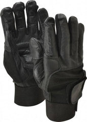 Ability One - Size XL (10) Leather/Spandex/Gel Padded Anti-Vibration/Impact Protection Work Gloves - For Mechanic's & Lifting, Uncoated, Hook & Loop Cuff, Full Fingered, Black, Paired - USA Tool & Supply