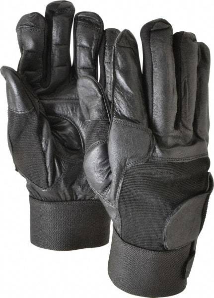 Ability One - Size 2XL (11) Leather/Spandex/Gel Padded Anti-Vibration/Impact Protection Work Gloves - For Mechanic's & Lifting, Uncoated, Hook & Loop Cuff, Full Fingered, Black, Paired - USA Tool & Supply