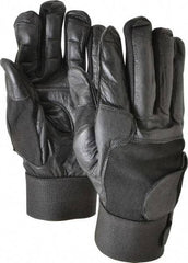 Ability One - Size 2XL (11) Leather/Spandex/Gel Padded Anti-Vibration/Impact Protection Work Gloves - For Mechanic's & Lifting, Uncoated, Hook & Loop Cuff, Full Fingered, Black, Paired - USA Tool & Supply