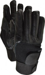 Ability One - Size L (9) Leather/Spandex/Gel Padded Anti-Vibration/Impact Protection Work Gloves - For Mechanic's & Lifting, Uncoated, Hook & Loop Cuff, Full Fingered, Black, Paired - USA Tool & Supply