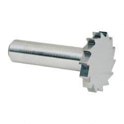 Made in USA - 1-1/4" Diam x 3/16" Face Width, Solid Carbide, 14 Teeth, Shank Connection Woodruff Keyseat Cutter - Uncoated, 2-3/16" OAL x 1/2" Shank, Straight Teeth, ANSI 610, Old Standard 19 - USA Tool & Supply