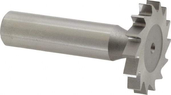 Made in USA - 1-1/4" Diam x 3/16" Face Width, High Speed Steel, 14 Teeth, Shank Connection Woodruff Keyseat Cutter - Uncoated, 2-3/16" OAL x 1/2" Shank, Straight Teeth, ANSI 610, Old Standard 19 - USA Tool & Supply