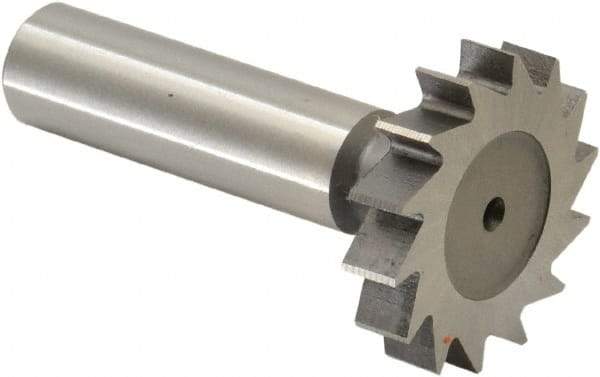 Made in USA - 1-1/4" Diam x 1/4" Face Width, High Speed Steel, 14 Teeth, Shank Connection Woodruff Keyseat Cutter - Uncoated, 2-1/4" OAL x 1/2" Shank, Straight Teeth, ANSI 810, Old Standard 21 - USA Tool & Supply