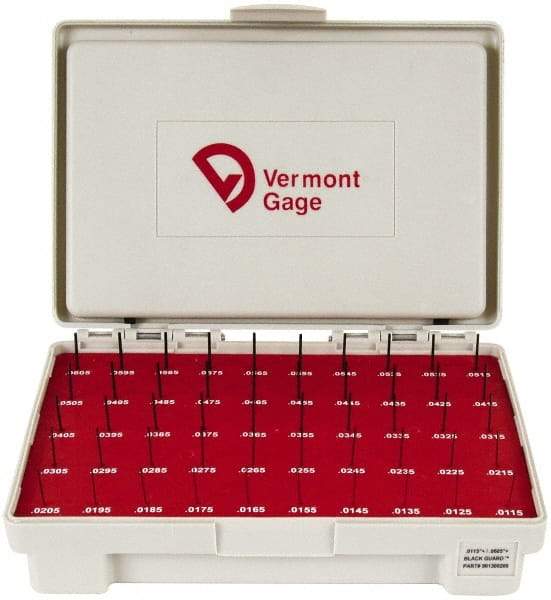 Vermont Gage - 50 Piece, 0.0115-0.0605 Inch Diameter Plug and Pin Gage Set - Plus 0.0002 Inch Tolerance, Class ZZ - USA Tool & Supply