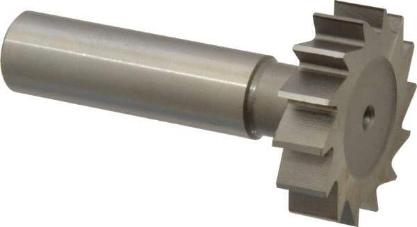 Made in USA - 1-1/4" Diam x 5/16" Face Width, High Speed Steel, 14 Teeth, Shank Connection Woodruff Keyseat Cutter - Uncoated, 2-5/16" OAL x 1/2" Shank, Straight Teeth, ANSI 1010, Old Standard D - USA Tool & Supply