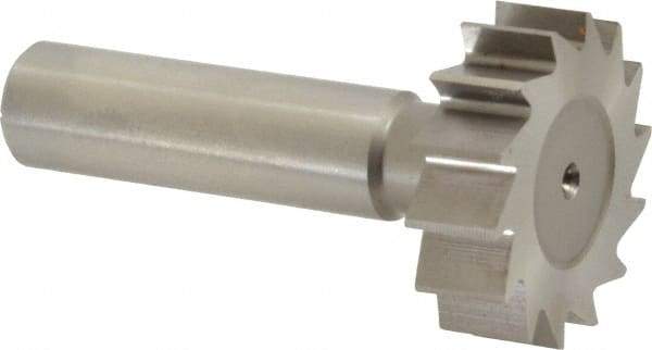 Made in USA - 1-1/4" Diam x 3/8" Face Width, High Speed Steel, 14 Teeth, Shank Connection Woodruff Keyseat Cutter - Uncoated, 2-3/8" OAL x 1/2" Shank, Straight Teeth, ANSI 1210, Old Standard E - USA Tool & Supply