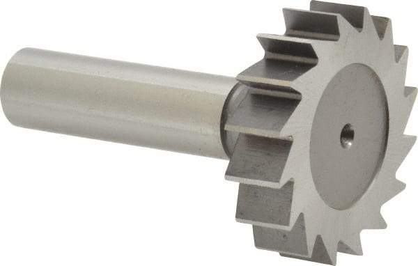 Made in USA - 1-1/2" Diam x 3/8" Face Width, High Speed Steel, 16 Teeth, Shank Connection Woodruff Keyseat Cutter - Uncoated, 2-3/8" OAL x 1/2" Shank, Straight Teeth, ANSI 1212, Old Standard G - USA Tool & Supply