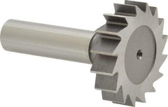 Made in USA - 1-1/2" Diam x 3/8" Face Width, High Speed Steel, 16 Teeth, Shank Connection Woodruff Keyseat Cutter - Uncoated, 2-3/8" OAL x 1/2" Shank, Straight Teeth, ANSI 1212, Old Standard G - USA Tool & Supply
