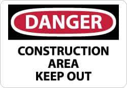 NMC - "Danger - Construction Area - Keep Out", 10" Long x 14" Wide, Aluminum Safety Sign - Rectangle, 0.04" Thick, Use for Security & Admittance - USA Tool & Supply
