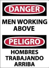 NMC - "Danger - Men Working Above", 14" Long x 10" Wide, Pressure-Sensitive Vinyl Safety Sign - Rectangle, 0.004" Thick, Use for Accident Prevention - USA Tool & Supply