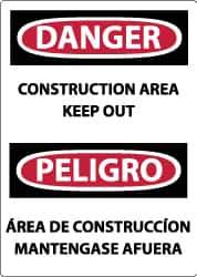 NMC - "Danger - Construction Area - Keep Out", 14" Long x 10" Wide, Rigid Plastic Safety Sign - Rectangle, 0.05" Thick, Use for Security & Admittance - USA Tool & Supply