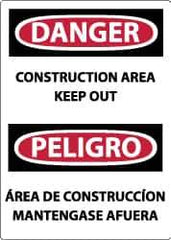 NMC - "Danger - Construction Area - Keep Out", 14" Long x 10" Wide, Pressure-Sensitive Vinyl Safety Sign - Rectangle, 0.004" Thick, Use for Hazardous Materials - USA Tool & Supply