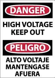 NMC - Accident Prevention Label, Header: DANGER - Legend: Danger - Pinch Point, English & Spanish, Black, Red & White, 3" Long x 5" High, Sign Muscle Finish - USA Tool & Supply