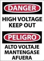 NMC - Accident Prevention Label, Header: DANGER - Legend: Danger - Pinch Point, English & Spanish, Black, Red & White, 3" Long x 5" High, Sign Muscle Finish - USA Tool & Supply