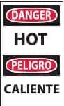 NMC - Hazardous Materials Label, Header: DANGER - Legend: Danger - Hot, English & Spanish, Black, Red & White, 3" Long x 5" High, Sign Muscle Finish - USA Tool & Supply