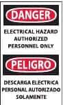 NMC - Accident Prevention Label, Header: DANGER - Legend: Danger - Electrical Hazard - Authorized Personnel Only, English & Spanish, Black, Red & White, 3" Long x 5" High, Sign Muscle Finish - USA Tool & Supply