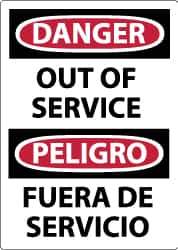 NMC - "Danger - Out of Service", 14" Long x 10" Wide, Pressure-Sensitive Vinyl Safety Sign - Rectangle, 0.004" Thick, Use for Accident Prevention - USA Tool & Supply