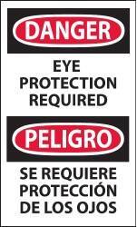 NMC - Accident Prevention Label, Header: DANGER - Legend: Danger - Eye Protection Required, English & Spanish, Black, Red & White, 3" Long x 5" High, Sign Muscle Finish - USA Tool & Supply