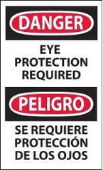 NMC - Accident Prevention Label, Header: DANGER - Legend: Danger - Eye Protection Required, English & Spanish, Black, Red & White, 3" Long x 5" High, Sign Muscle Finish - USA Tool & Supply