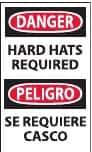 NMC - Accident Prevention Label, Header: DANGER - Legend: Danger - Hard Hats Required, English & Spanish, Black, Red & White, 3" Long x 5" High, Sign Muscle Finish - USA Tool & Supply
