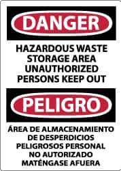 NMC - "Danger - Hazardous Waste Storage Area - Unauthorized Persons Keep Out", 14" Long x 10" Wide, Aluminum Safety Sign - Rectangle, 0.04" Thick, Use for Hazardous Materials - USA Tool & Supply