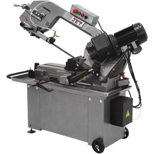 Jet - 8 x 14" Max Capacity, Manual Geared Head Horizontal Bandsaw - 135, 197 & 256 SFPM Blade Speed, 110/220 Volts, 45°, 1 hp, 1 Phase - USA Tool & Supply
