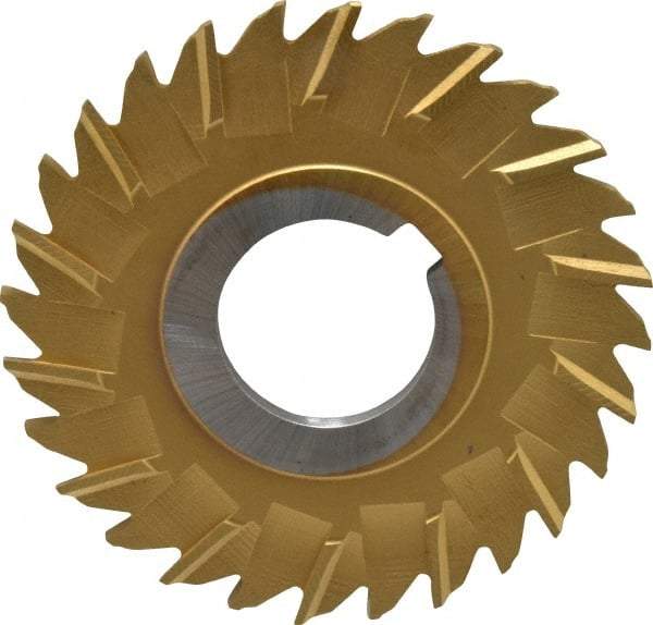 Made in USA - 3" Blade Diam x 1/8" Blade Thickness, 1" Hole, 28 Teeth, Cobalt Side Chip Saw - Staggered Tooth, Arbor Connection, Right Hand Cut, TiN, with Keyway - USA Tool & Supply