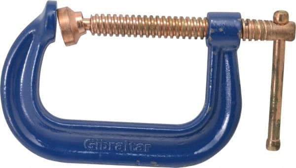 Gibraltar - Regular-Duty 4" Max Opening, 3-1/4" Throat Depth, Forged Steel Standard C-Clamp - 6,200 Lb Capacity, 0" Min Opening, Deep Throat, Copper Plated Screw - USA Tool & Supply