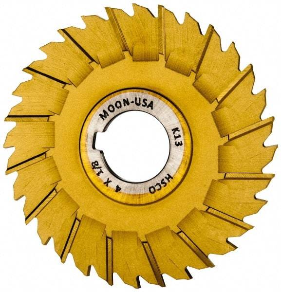 Made in USA - 4" Blade Diam x 1/8" Blade Thickness, 1" Hole, 32 Teeth, Cobalt Side Chip Saw - Staggered Tooth, Arbor Connection, Right Hand Cut, TiN, with Keyway - USA Tool & Supply