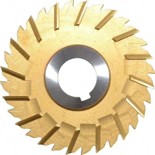 Made in USA - 4" Blade Diam x 3/16" Blade Thickness, 1" Hole, 32 Teeth, Cobalt Side Chip Saw - Staggered Tooth, Arbor Connection, Right Hand Cut, TiN, with Keyway - USA Tool & Supply