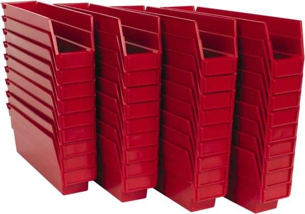 Quantum Storage - 50 Lb. Load Capacity, 11-5/8" Deep, Red Polypropylene Hopper Shelf Bin - 4" High x 2-3/4" Wide x 11-5/8" Long - USA Tool & Supply