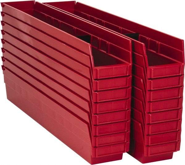 Quantum Storage - 50 Lb. Load Capacity, 23-5/8" Deep, Red Polypropylene Hopper Shelf Bin - 4" High x 4-1/8" Wide x 23-5/8" Long - USA Tool & Supply