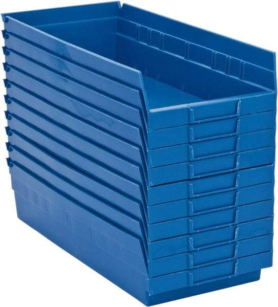 Quantum Storage - 50 Lb. Load Capacity, 17-7/8" Deep, Blue Polypropylene Hopper Shelf Bin - 4" High x 8-3/8" Wide x 17-7/8" Long - USA Tool & Supply