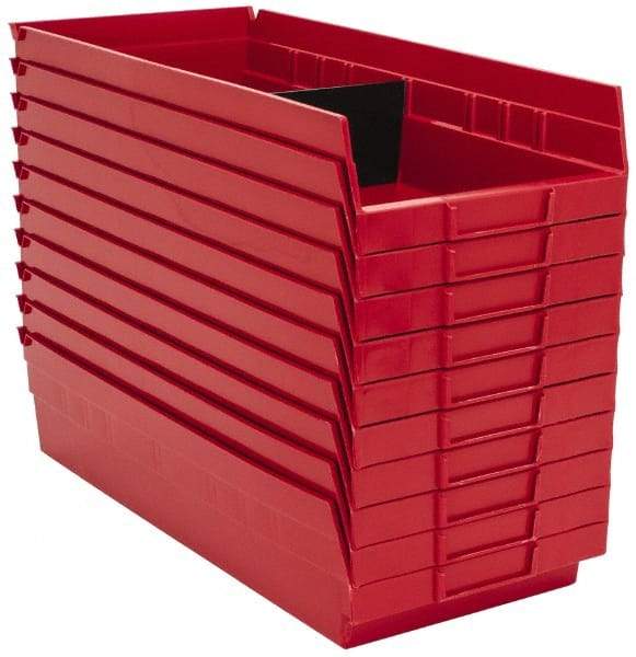 Quantum Storage - 50 Lb. Load Capacity, 17-7/8" Deep, Red Polypropylene Hopper Shelf Bin - 4" High x 8-3/8" Wide x 17-7/8" Long - USA Tool & Supply