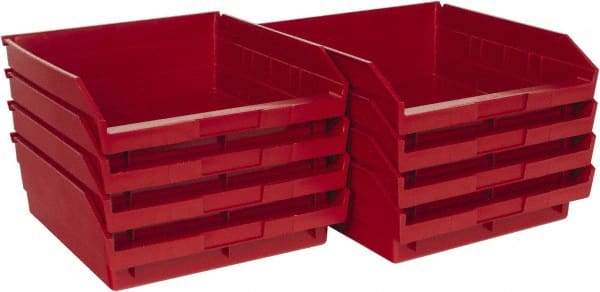 Quantum Storage - 50 Lb. Load Capacity, 11-5/8" Deep, Red Polypropylene Hopper Shelf Bin - 4" High x 11-1/8" Wide x 11-5/8" Long - USA Tool & Supply