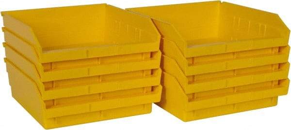 Quantum Storage - 50 Lb. Load Capacity, 11-5/8" Deep, Yellow Polypropylene Hopper Shelf Bin - 4" High x 11-1/8" Wide x 11-5/8" Long - USA Tool & Supply