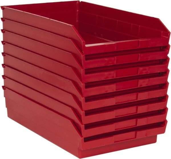 Quantum Storage - 50 Lb. Load Capacity, 17-7/8" Deep, Red Polypropylene Hopper Shelf Bin - 4" High x 11-1/8" Wide x 17-7/8" Long - USA Tool & Supply