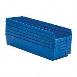 Quantum Storage - 50 Lb. Load Capacity, 23-5/8" Deep, Blue Polypropylene Hopper Shelf Bin - 4" High x 8-3/8" Wide x 23-5/8" Long - USA Tool & Supply