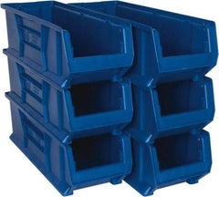 Quantum Storage - 100 Lb. Load Capacity, 23-7/8" Deep, Blue Polypropylene Hopper Stacking Bin - 7" High x 8-1/4" Wide x 23-7/8" Long - USA Tool & Supply