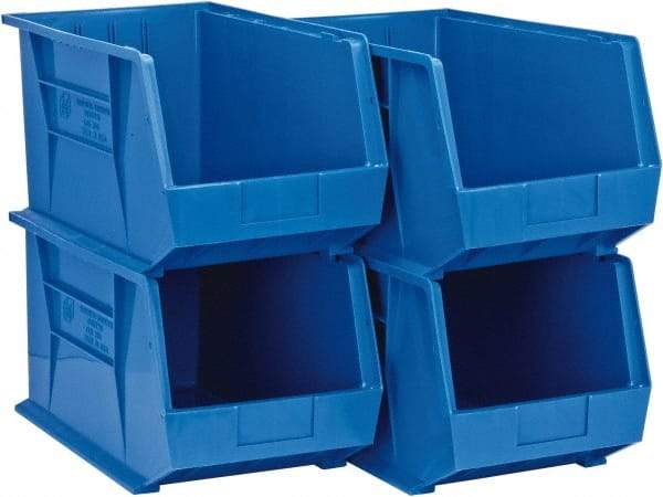 Quantum Storage - 75 Lb. Load Capacity, 18" Deep, Blue Polypropylene Hopper Stacking Bin - 10" High x 11" Wide x 18" Long - USA Tool & Supply