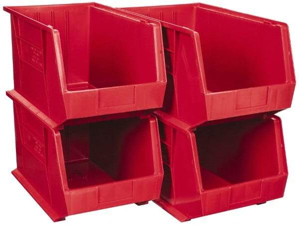 Quantum Storage - 75 Lb. Load Capacity, 18" Deep, Red Polypropylene Hopper Stacking Bin - 10" High x 11" Wide x 18" Long - USA Tool & Supply