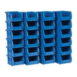 Quantum Storage - 10 Lb. Load Capacity, 5-3/8" Deep, Blue Polypropylene Hopper Stacking Bin - 3" High x 4-1/8" Wide x 5-3/8" Long - USA Tool & Supply