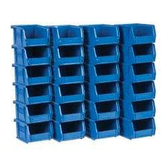 Quantum Storage - 10 Lb. Load Capacity, 5-3/8" Deep, Blue Polypropylene Hopper Stacking Bin - 3" High x 4-1/8" Wide x 5-3/8" Long - USA Tool & Supply