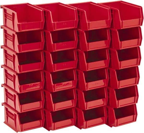 Quantum Storage - 10 Lb. Load Capacity, 5-3/8" Deep, Red Polypropylene Hopper Stacking Bin - 3" High x 4-1/8" Wide x 5-3/8" Long - USA Tool & Supply