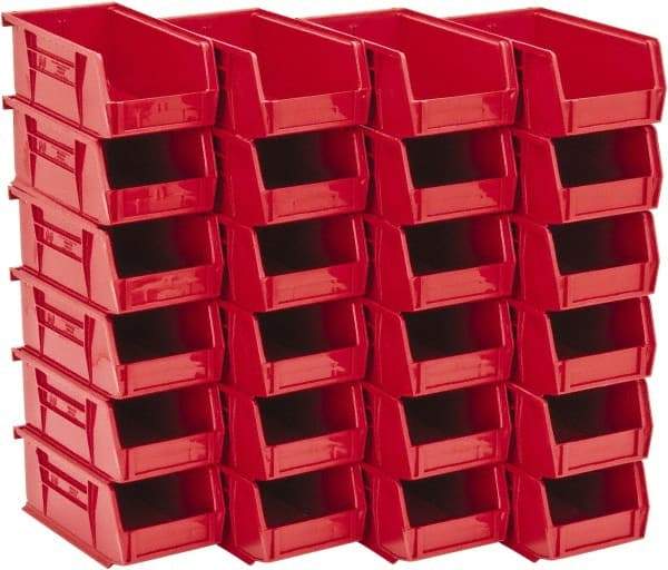 Quantum Storage - 10 Lb. Load Capacity, 7-3/8" Deep, Red Polypropylene Hopper Stacking Bin - 3" High x 4-1/8" Wide x 7-3/8" Long - USA Tool & Supply